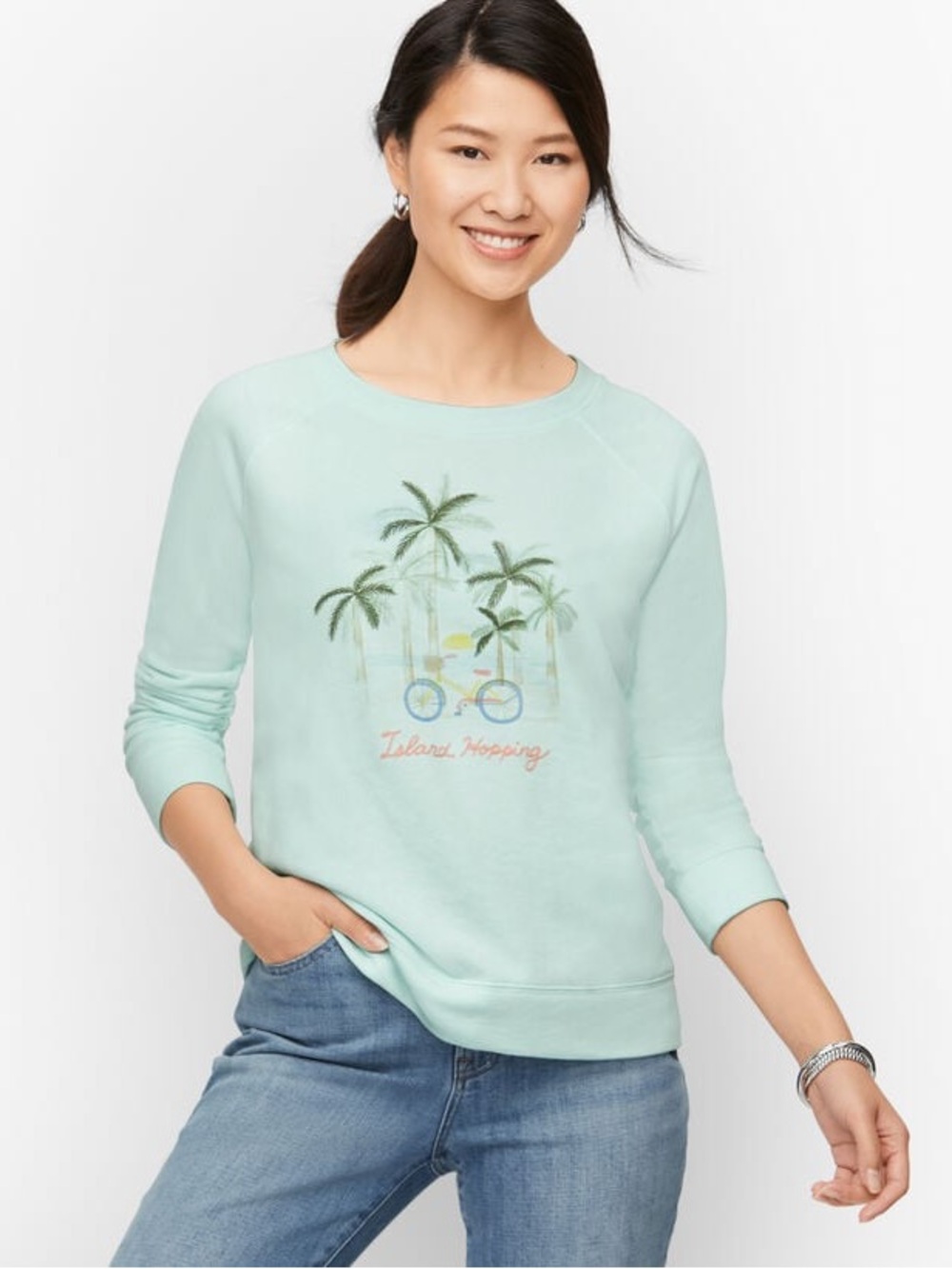 Talbots Island Hopping Mint Graphic Pullover Top